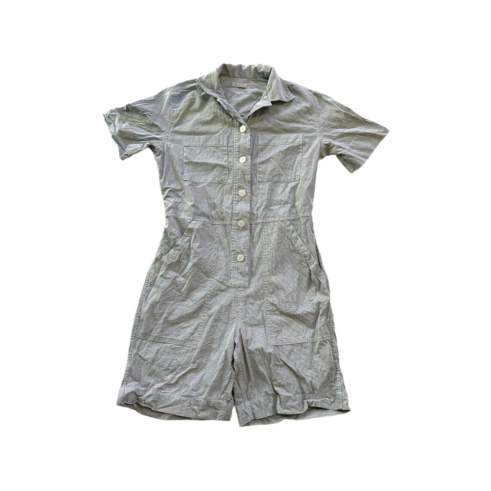 Everlane Cotton Weave Romper Gray White Stripe Short Sleeve Utility Womens 0